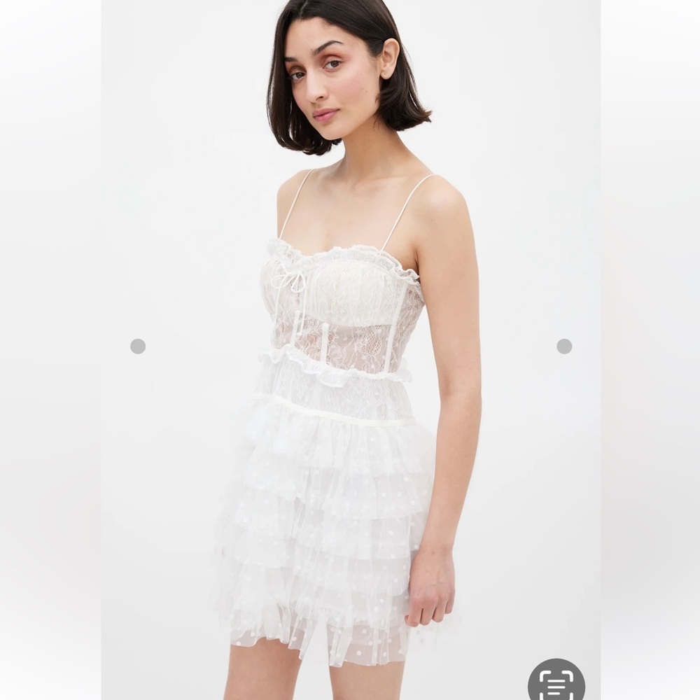 For Love & Lemons White Lace Tiered Dress NWT